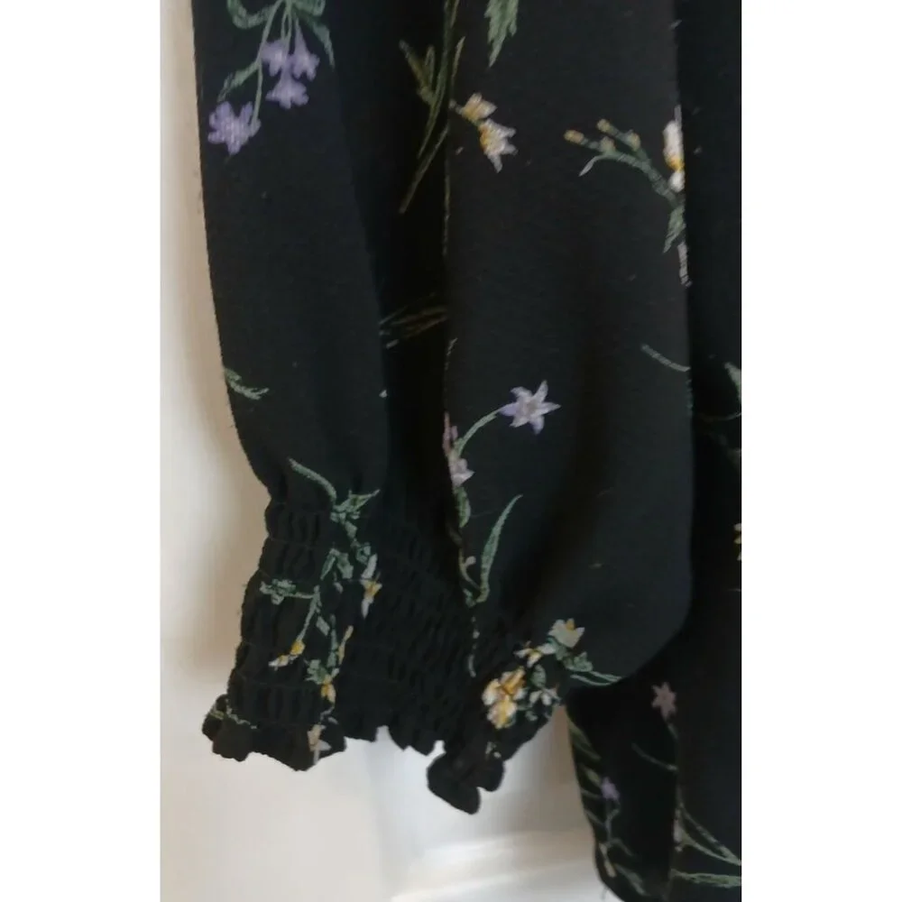 Marybelle Blouse Womens 2X Sheer Black Floral Abalone Button Career Top #D-17 - Picture 7 of 9